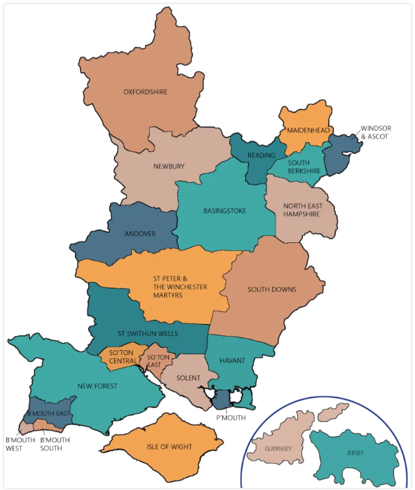 Map of the Portsmouth Diocese